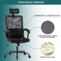 Silla de Oficina, Silla ergonómica de Malla para computadora con Soporte Lumbar, reposacabezas Ajustable (Negro)