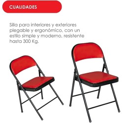 Ilios Innova Silla Plegable acojinada para Oficina, Exteriores, Home Office ergonomica (Roja con Negro)