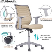 MAGMALIFE Silla de Escritorio Premium Ergonómica Modelo Estelar, Silla de Oficina con Reclinacion y Altura Ajustable Beige