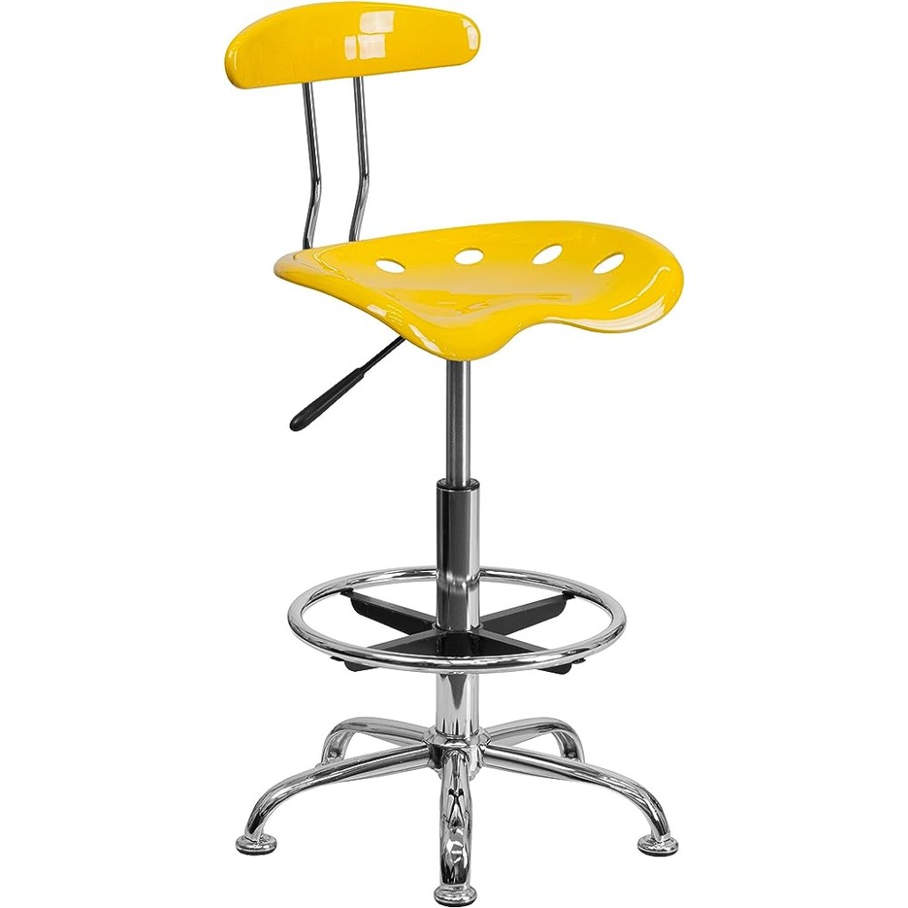 Flash Furniture Taburete de Dibujo Vibrante Amarillo y Chapado en Cromo con Asiento de Tractor