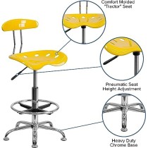 Flash Furniture Taburete de Dibujo Vibrante Amarillo y Chapado en Cromo con Asiento de Tractor