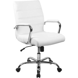 Flash Furniture Silla de Oficina con Respaldo Medio - Silla de Escritorio Ejecutiva de Polipiel Blanco