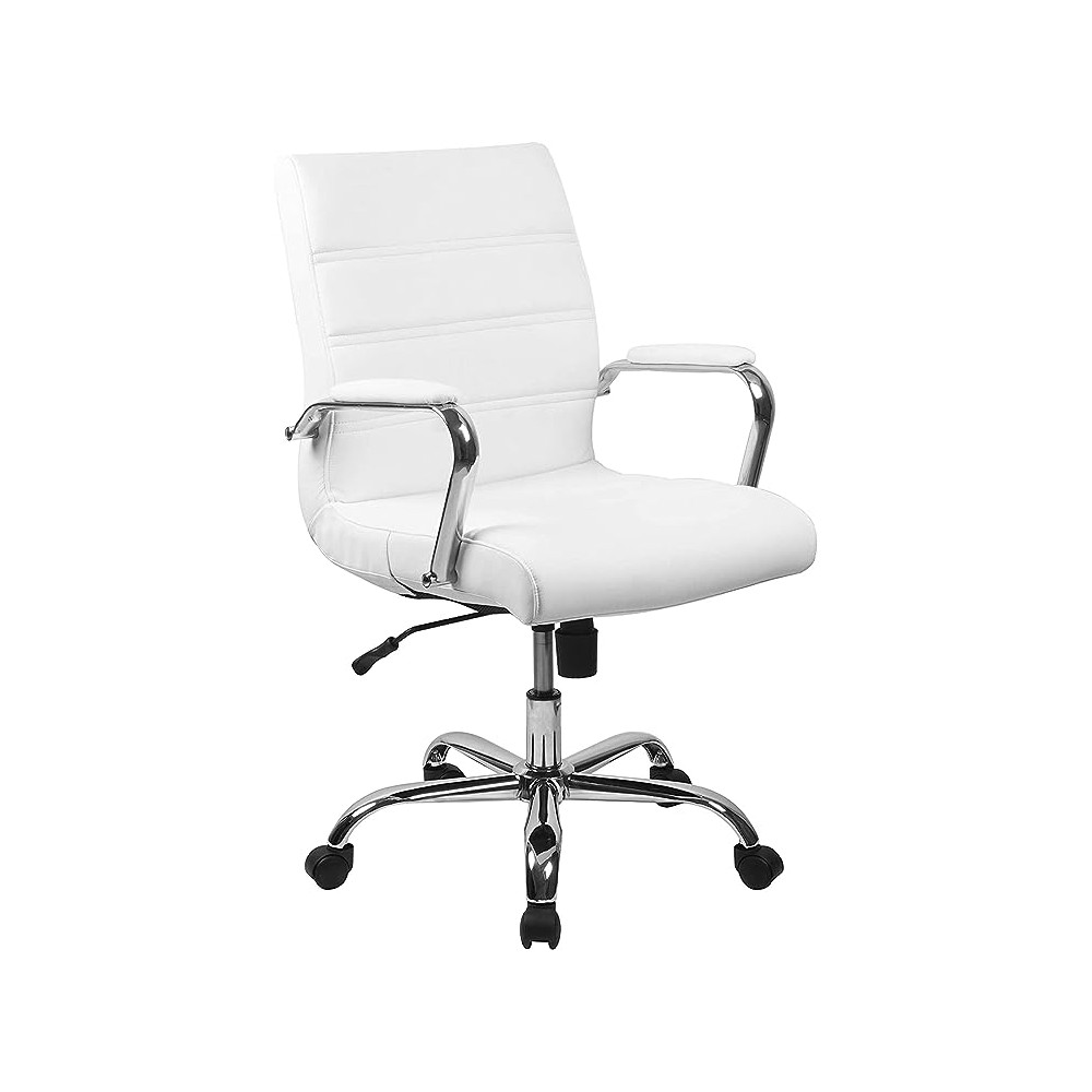 Flash Furniture Silla de Oficina con Respaldo Medio - Silla de Escritorio Ejecutiva de Polipiel Blanco