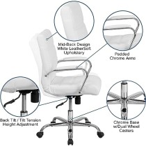 Flash Furniture Silla de Oficina con Respaldo Medio - Silla de Escritorio Ejecutiva de Polipiel Blanco