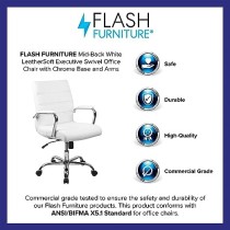 Flash Furniture Silla de Oficina con Respaldo Medio - Silla de Escritorio Ejecutiva de Polipiel Blanco