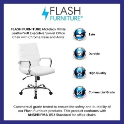 Flash Furniture Silla de Oficina con Respaldo Medio - Silla de Escritorio Ejecutiva de Polipiel Blanco
