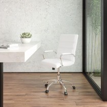 Flash Furniture Silla de Oficina con Respaldo Medio - Silla de Escritorio Ejecutiva de Polipiel Blanco