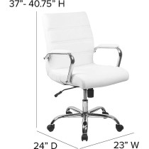 Flash Furniture Silla de Oficina con Respaldo Medio - Silla de Escritorio Ejecutiva de Polipiel Blanco