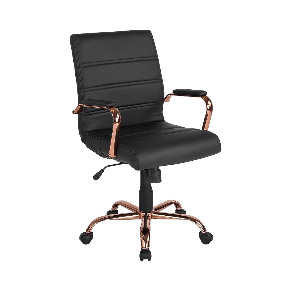 Flash Furniture Whitney Silla de computadora de Respaldo Medio, Silla de Oficina giratoria ejecutiva de Piel Negro