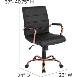 Flash Furniture Whitney Silla de computadora de Respaldo Medio, Silla de Oficina giratoria ejecutiva de Piel Negro