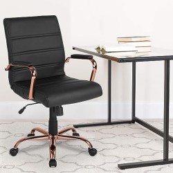 Flash Furniture Whitney Silla de computadora de Respaldo Medio, Silla de Oficina giratoria ejecutiva de Piel Negro