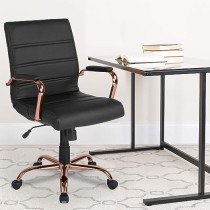 Flash Furniture Whitney Silla de computadora de Respaldo Medio, Silla de Oficina giratoria ejecutiva de Piel Negro