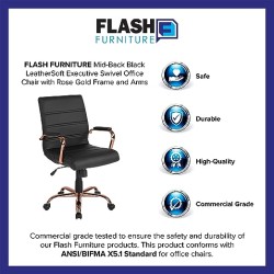 Flash Furniture Whitney Silla de computadora de Respaldo Medio, Silla de Oficina giratoria ejecutiva de Piel Negro