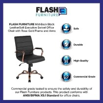 Flash Furniture Whitney Silla de computadora de Respaldo Medio, Silla de Oficina giratoria ejecutiva de Piel Negro