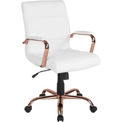 Flash Furniture Mid-BackWhite LeatherSoft Executive Swivel Office Chair with Rose Gold Frame and Arms, 23" W x 24" D x 37"