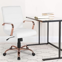 Flash Furniture Mid-BackWhite LeatherSoft Executive Swivel Office Chair with Rose Gold Frame and Arms, 23" W x 24" D x 37"