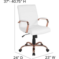 Flash Furniture Mid-BackWhite LeatherSoft Executive Swivel Office Chair with Rose Gold Frame and Arms, 23" W x 24" D x 37"