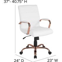 Flash Furniture Mid-BackWhite LeatherSoft Executive Swivel Office Chair with Rose Gold Frame and Arms, 23" W x 24" D x 37"