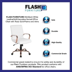 Flash Furniture Mid-BackWhite LeatherSoft Executive Swivel Office Chair with Rose Gold Frame and Arms, 23" W x 24" D x 37"
