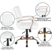 Flash Furniture Mid-BackWhite LeatherSoft Executive Swivel Office Chair with Rose Gold Frame and Arms, 23" W x 24" D x 37"