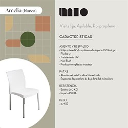 MÍO ES TUYO | Juego de 4 Sillas | Modelo Amelia | Multiusos para Oficina, hogar, cafetería, Restaurante, Escuela | Color Blanco
