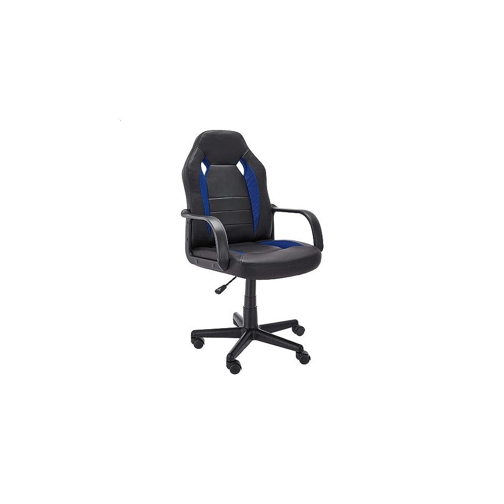 Amazon Basics - Silla de oficina estilo carreras y juegos, piel sintética, color azul