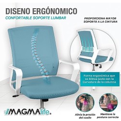 MAGMALIFE Silla Ergonómica de Escritorio con Respaldo de Malla Transpirable, Moderna y Elegante (Azul Cerúleo)