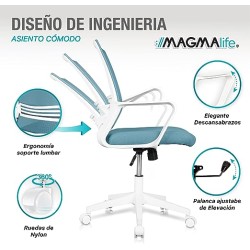 MAGMALIFE Silla Ergonómica de Escritorio con Respaldo de Malla Transpirable, Moderna y Elegante (Azul Cerúleo)