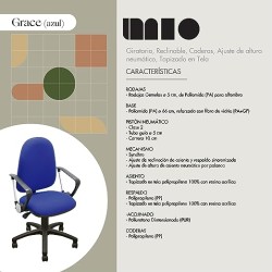 MÍO ES TUYO | Silla EJECUTIVA Grace | para casa u Oficina | Medidas 60 x 57 x 102 cm | Color Azul