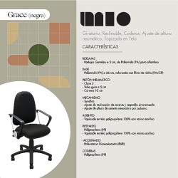 MÍO ES TUYO | Silla Operativa | Modelo Grace | Silla acojinada con Altura Ajustable y Coderas | para casa u Oficina Color Negro