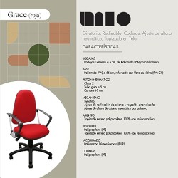 MÍO ES TUYO | Silla EJECUTIVA Grace | para casa u Oficina | Medidas 60 x 57 x 102 cm | Color Rojo