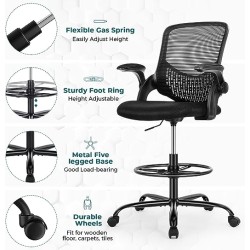 SMUG - Silla de Dibujo Alta para computadora de pie, Altura Ajustable, con reposabrazos Ajustables y Anillo de pie para tareas