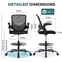 SMUG - Silla de Dibujo Alta para computadora de pie, Altura Ajustable, con reposabrazos Ajustables y Anillo de pie para tareas