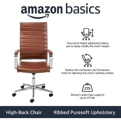 Amazon Basics - Silla de escritorio giratoria ejecutiva de respaldo alto con tapicería Puresoft acanalada, color rojo ladrillo