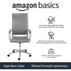 Amazon Basics - Silla de escritorio giratoria ejecutiva de respaldo alto con tapicería acanalada Puresoft gris