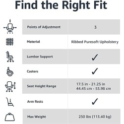 Amazon Basics - Silla de escritorio giratoria ejecutiva de respaldo alto con tapicería Puresoft acanalada, color negro