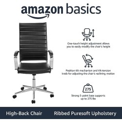 Amazon Basics - Silla de escritorio giratoria ejecutiva de respaldo alto con tapicería Puresoft acanalada, color negro