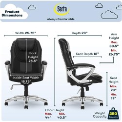 Serta 43673 Silla ejecutiva de cuero sintético, Negro