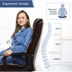 ZUNMOS Escritorio Ejecutivo para Oficina en casa, Respaldo Alto, Altura Ajustable y Giratorio Silla de Apoyo Lumbar Cuero marrón