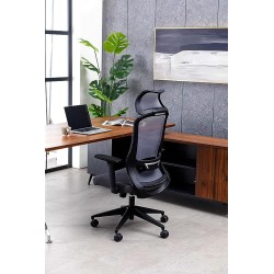 OFIK Silla Ejecutiva de Escritorio para Oficina de Respaldo Mesh y Asiento de Tela Modelo H7 (Negro)
