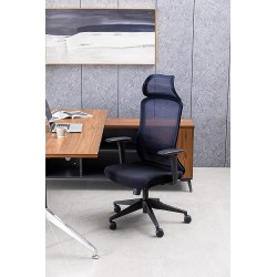 OFIK Silla Ejecutiva de Escritorio para Oficina de Respaldo Mesh y Asiento de Tela Modelo H7 (Negro)