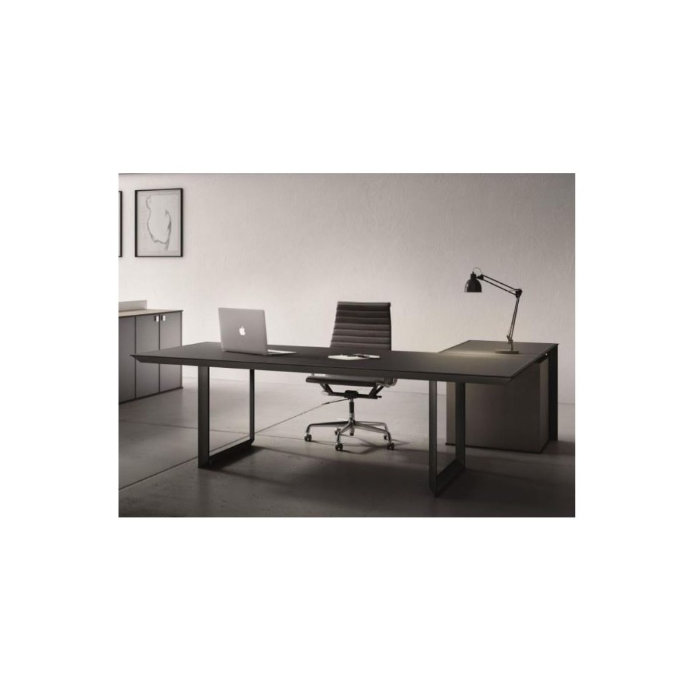 Escritorio de oficina ejecutivo en aluminio y vidrio de esquina